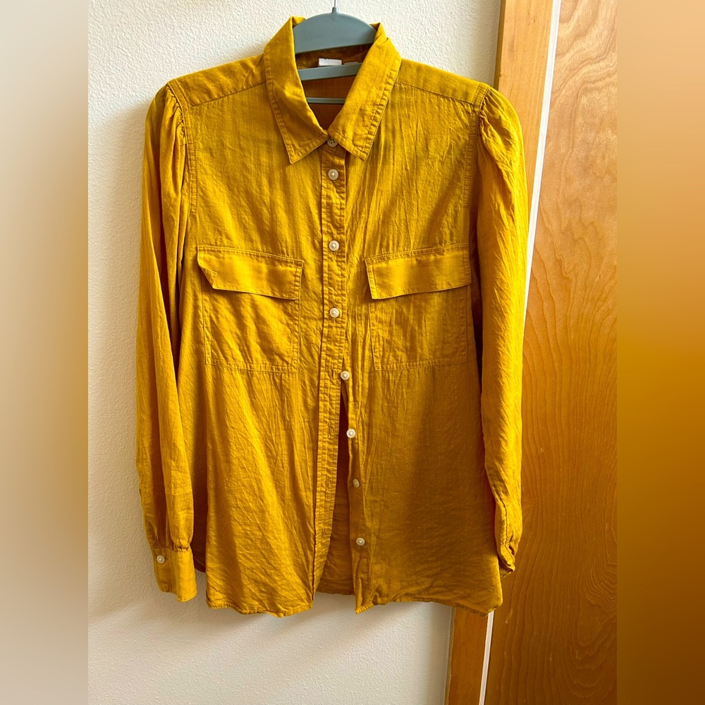 Mustard Yellow Linen-Blend Blouse